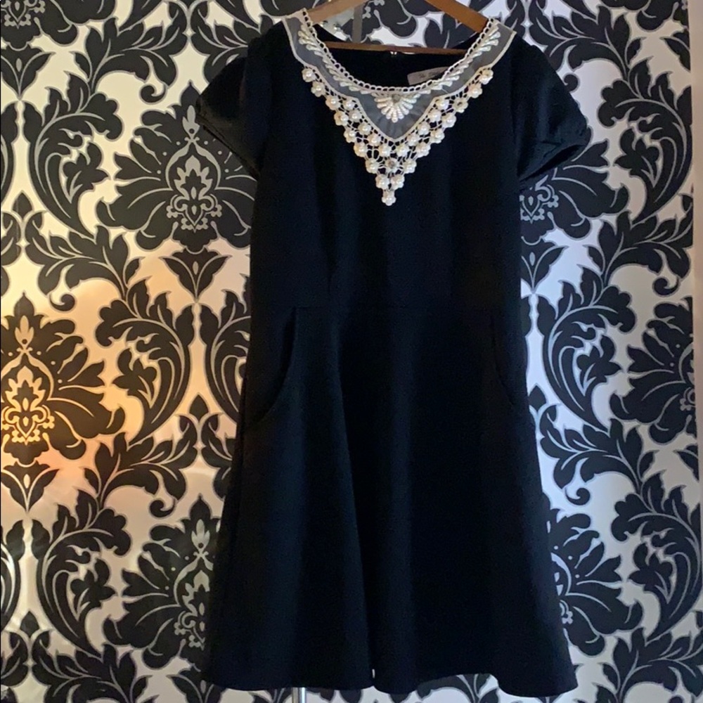 The Style London black dress with pearls